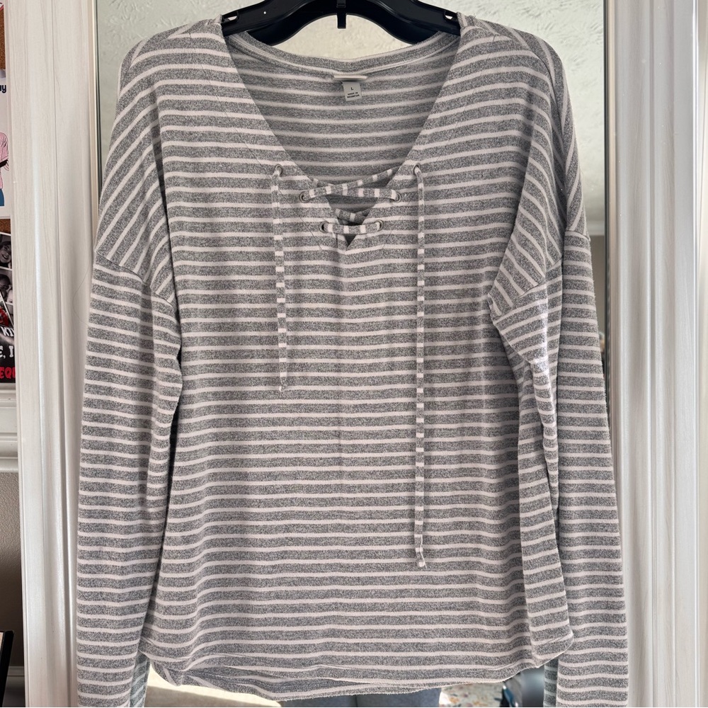 A New Day Gray Striped Women's Top